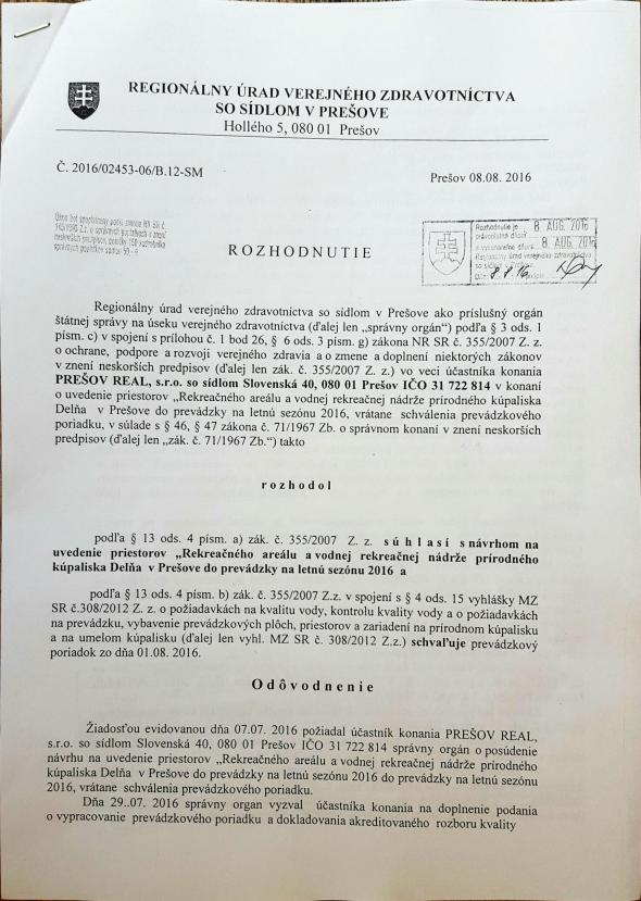 Stanovisko Regionálneho úradu verejného zdravotníctva so sídlom v Prešove Stanovisko Regionálneho úradu verejného zdravotníctva so sídlom v Prešove